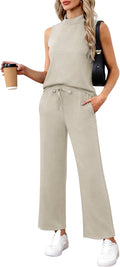 Women's Summer 2 Piece Outfits Mock Neck Tank Top Lounge Set