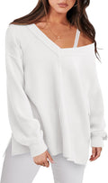 Oversized Long Sleeve Tunic Top - Soft Waffle Knit Sweatshirt