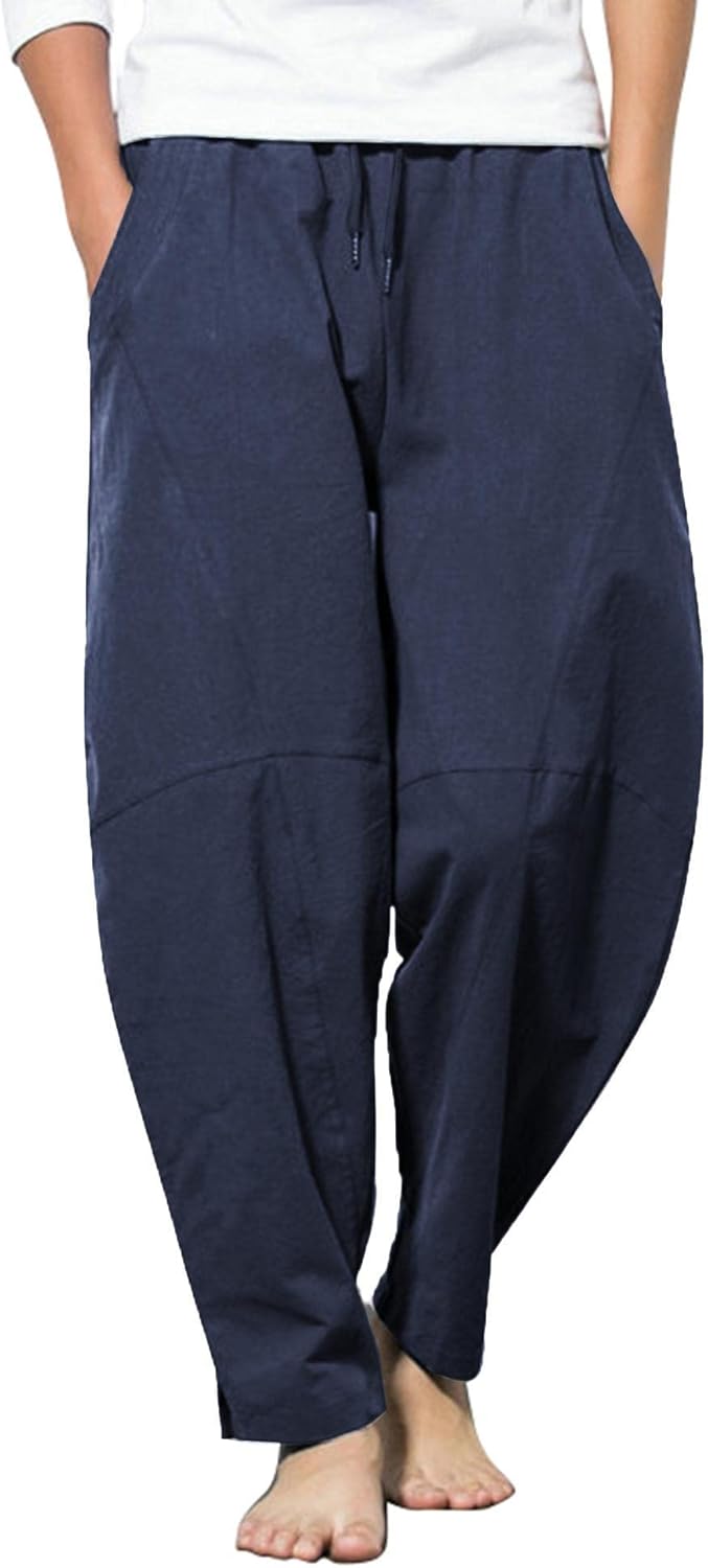 COOFANDY Men's Linen Harem Drawstring Pants for Summer Comfort