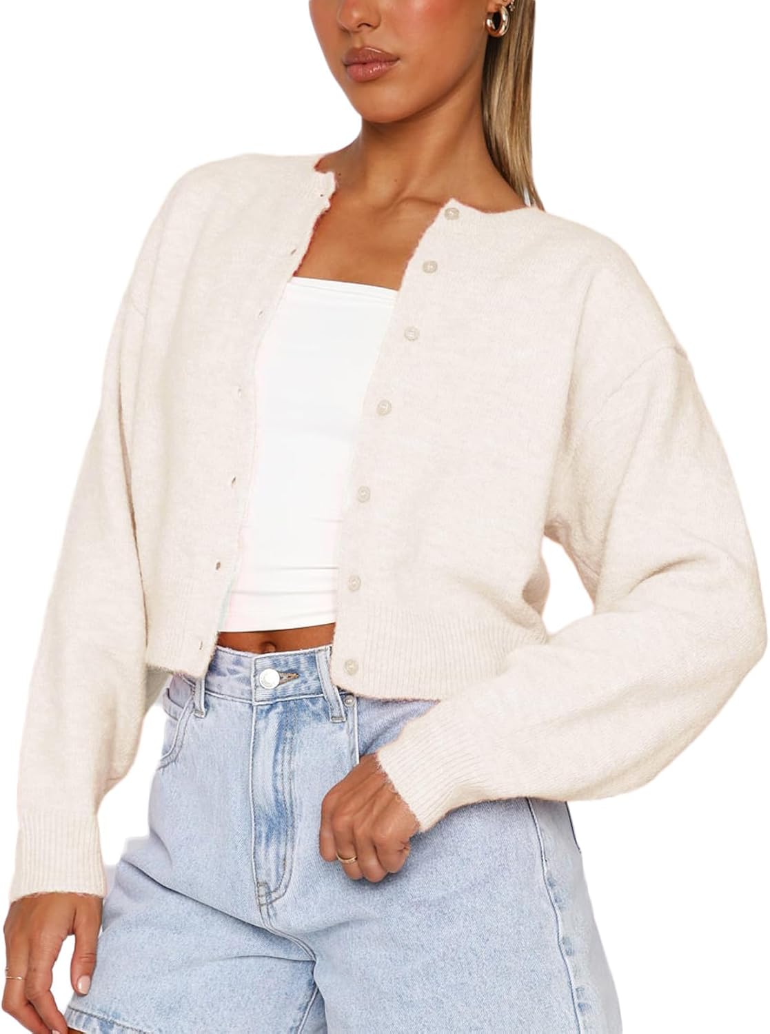 Women Y2K Button Front Crop Sweater Cardigan for Fall Style