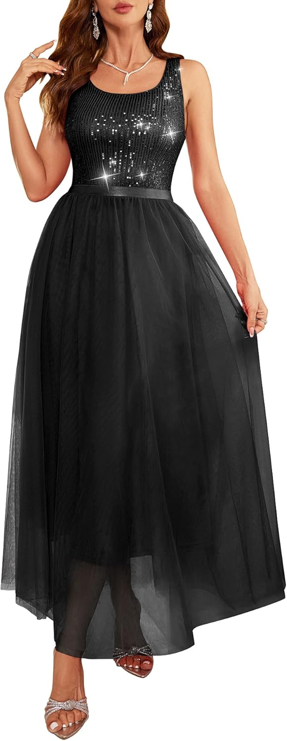 BeryLove Sequin Dress for Women: Elegant A Line Maxi Gown