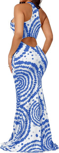 Women Tie Dye Bodycon Maxi Dress Halter Backless - Summer Beach