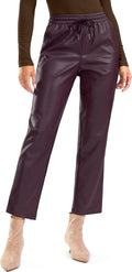 Faux Leather Pants for Women High Waisted Cropped Straight Leg