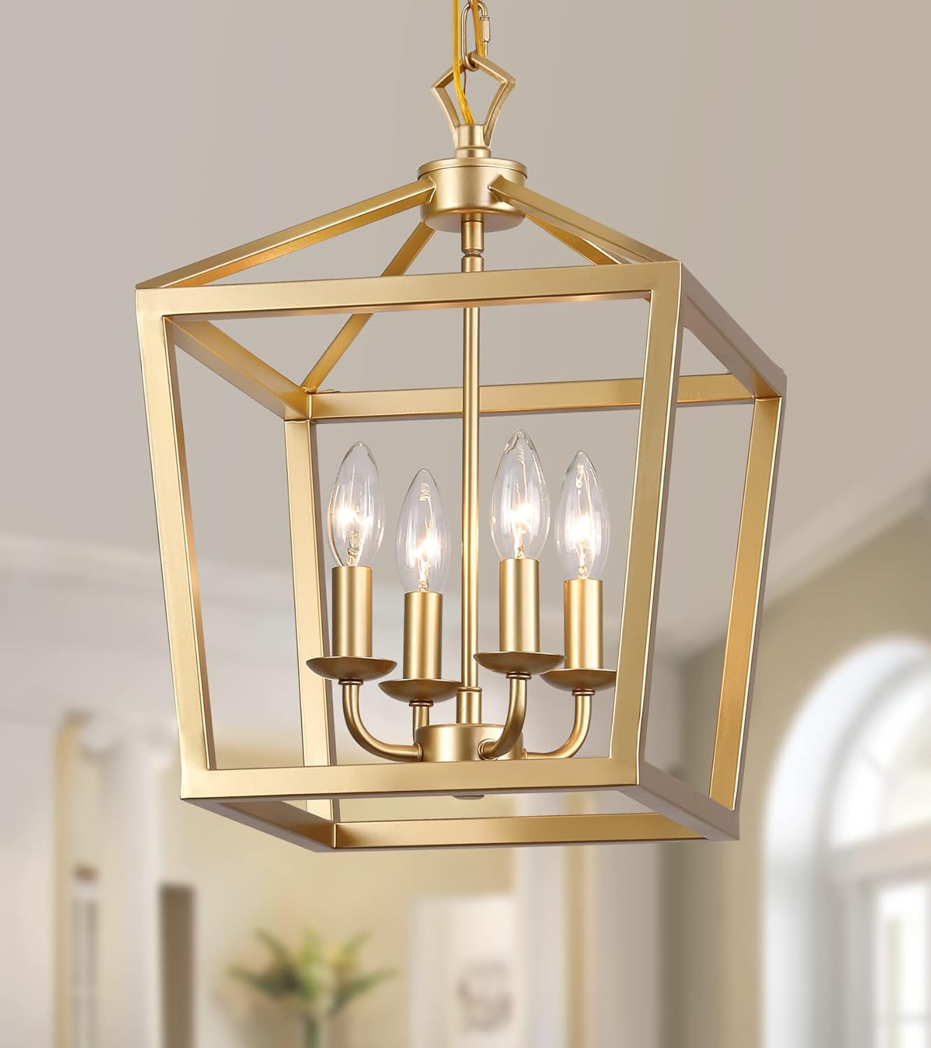 Gold Lantern Chandelier Pendant Light Fixture for Home Decor