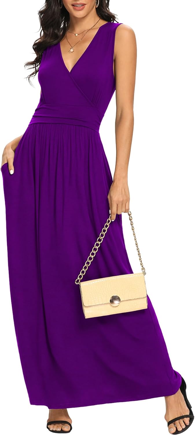 LILBETTER Women Sleeveless Deep V Neck Maxi Casual Dress Review