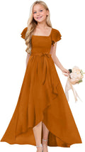 Short Sleeves Junior Bridesmaid Dresses for Teen Girls Chiffon Flower