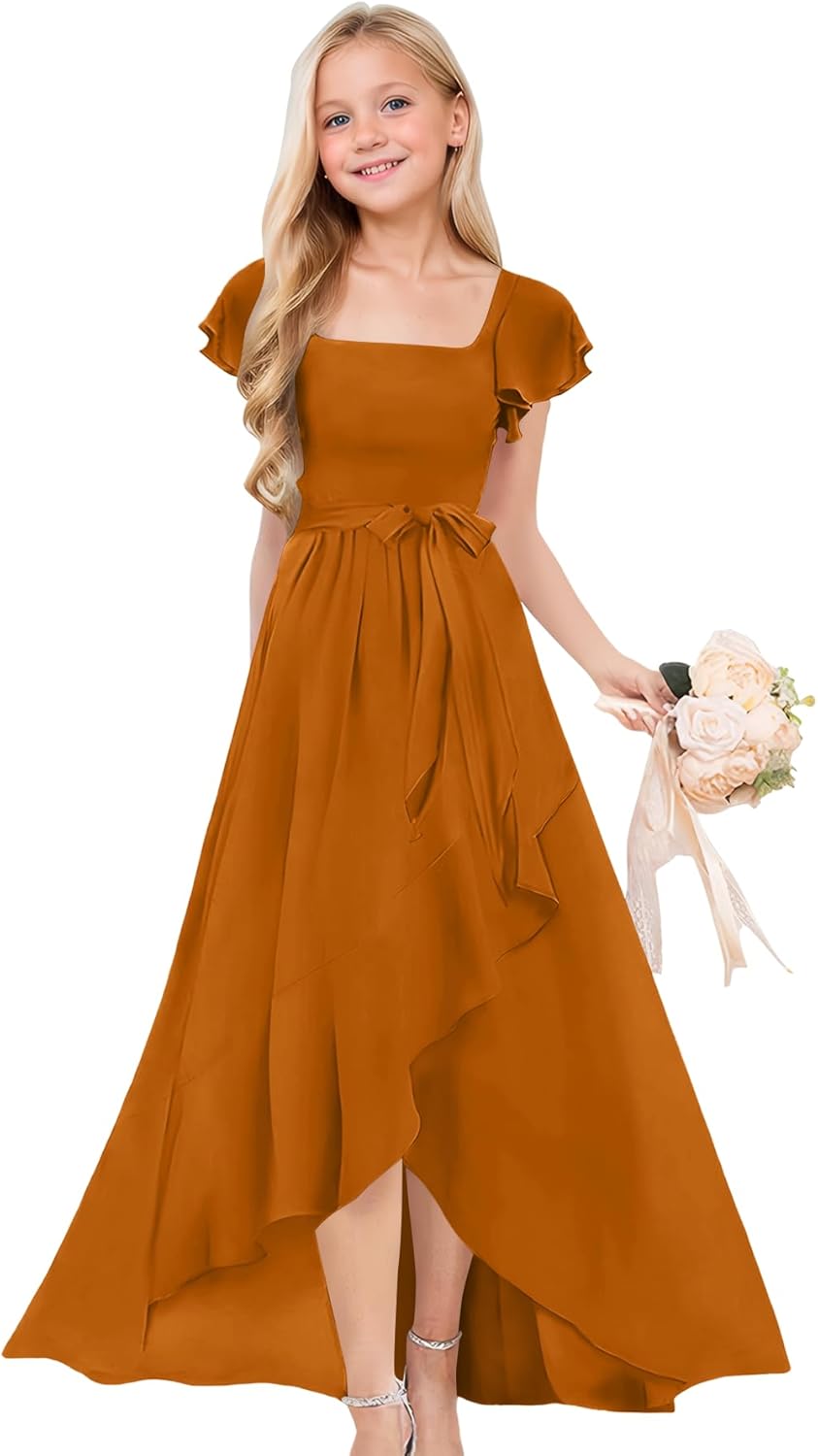 Short Sleeves Junior Bridesmaid Dresses for Teen Girls Gown