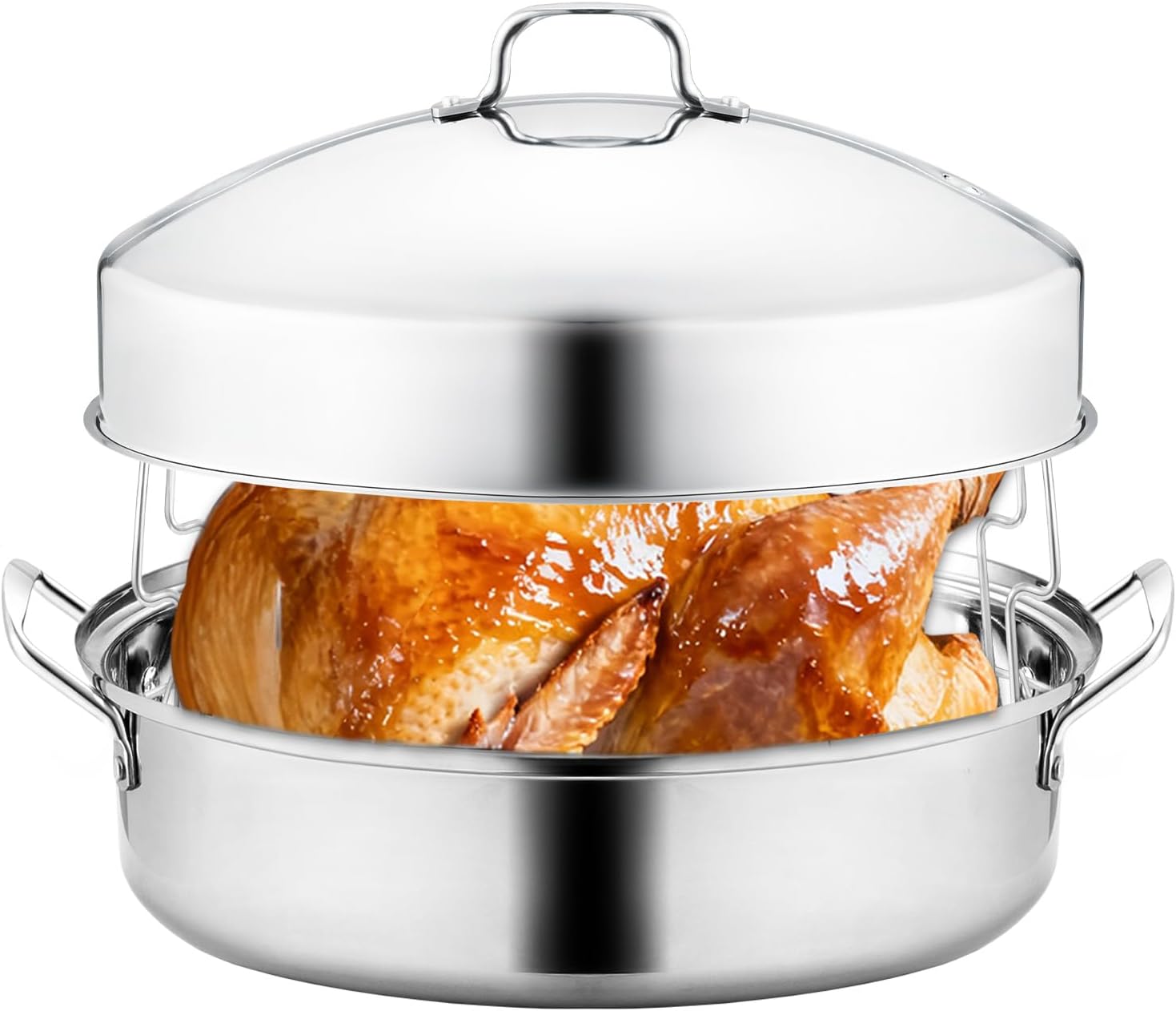 22 Inch Stainless Steel Roasting Pan with Lid and Rack for Turkey