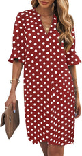 Shift Dress V Neck Short Sleeves Solid Color - Flowy Summer Dress