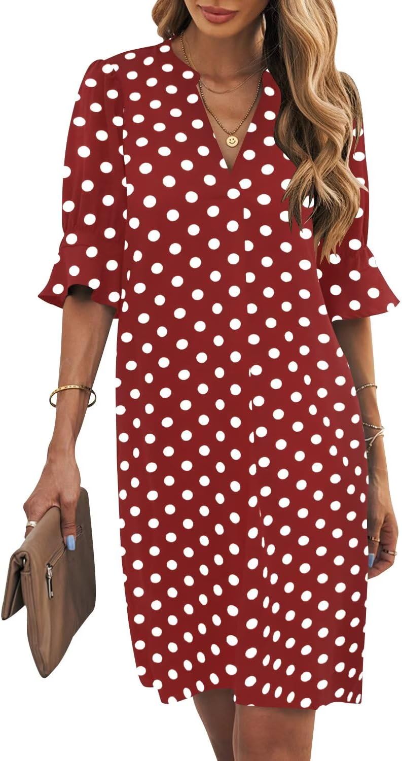 Wkior Shift Dress for Women V Neck Short Sleeves Casual Style