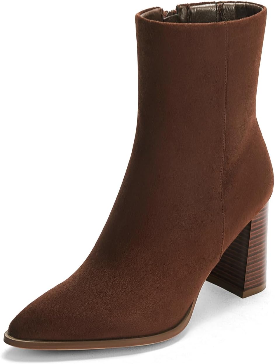Coutgo Womens Ankle Boots with Chunky Heel and Side Zipper