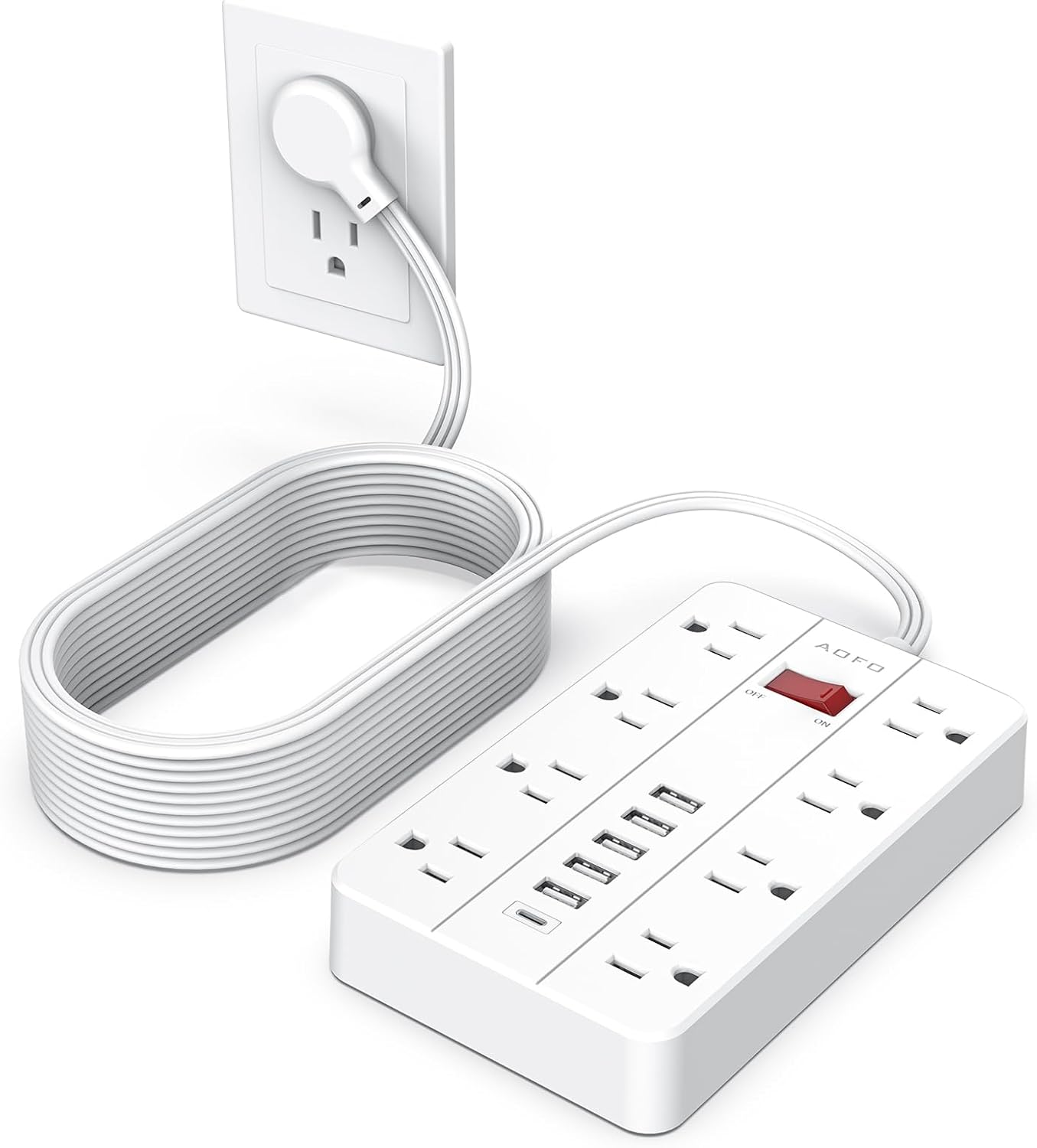 15ft Extension Cord with 8 Outlets and 6 USB Ports for Home