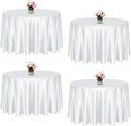 KKJIAF 4 Pack White Satin Round Tablecloths for Events