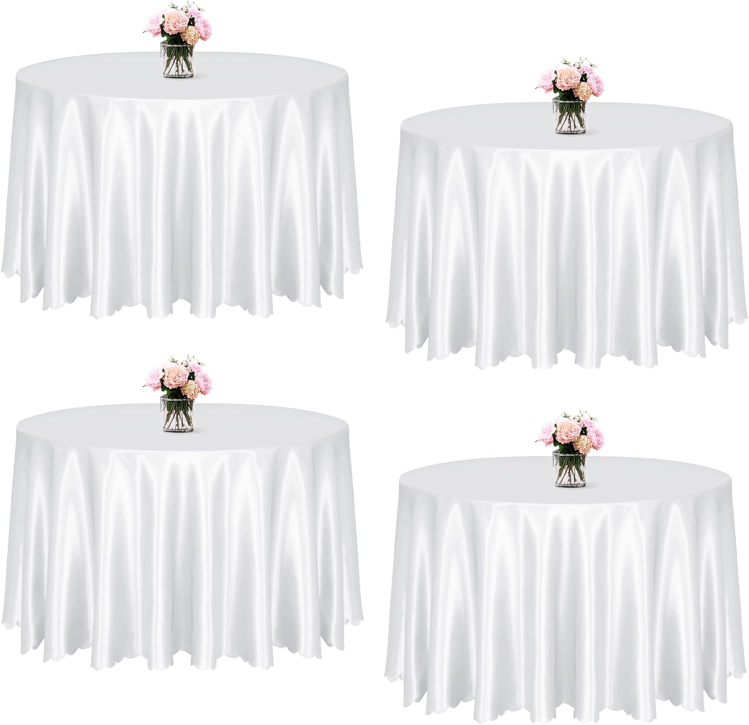 KKJIAF 4 Pack White Satin Round Tablecloths for Events