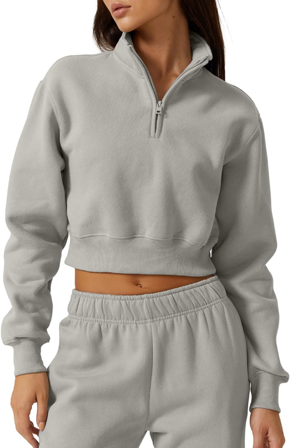 QINSEN Womens Half Zip Crop Sweatshirt for Stylish Comfort
