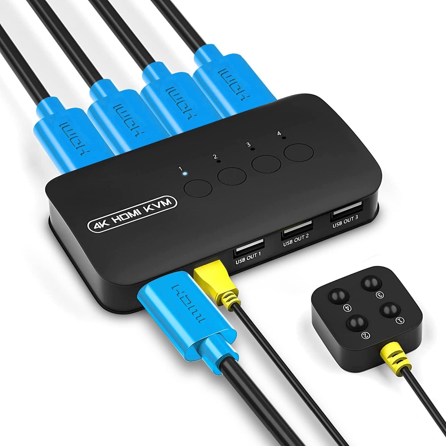 4K HDMI KVM Switch for 4 Computers with USB Devices Support