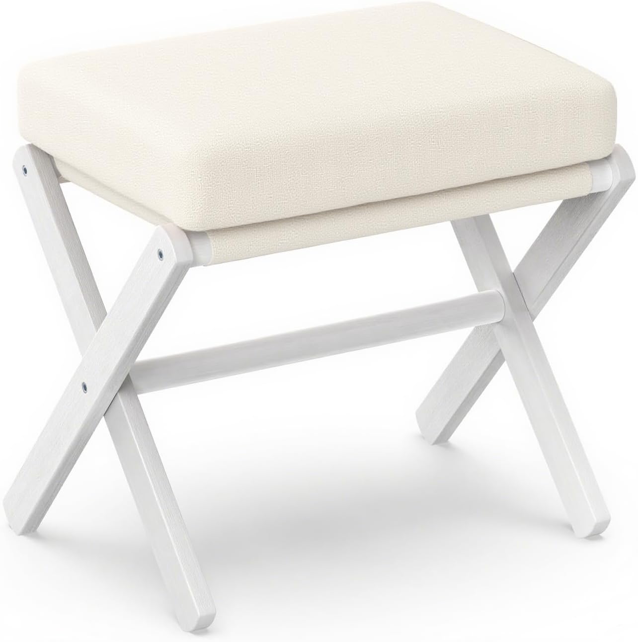 Foldable Foot Stool Ottoman with Bamboo Legs and Foam Cushion