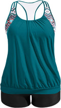 Plus Size Tankini Swimsuit for Women - Peacock Blue Tummy Control