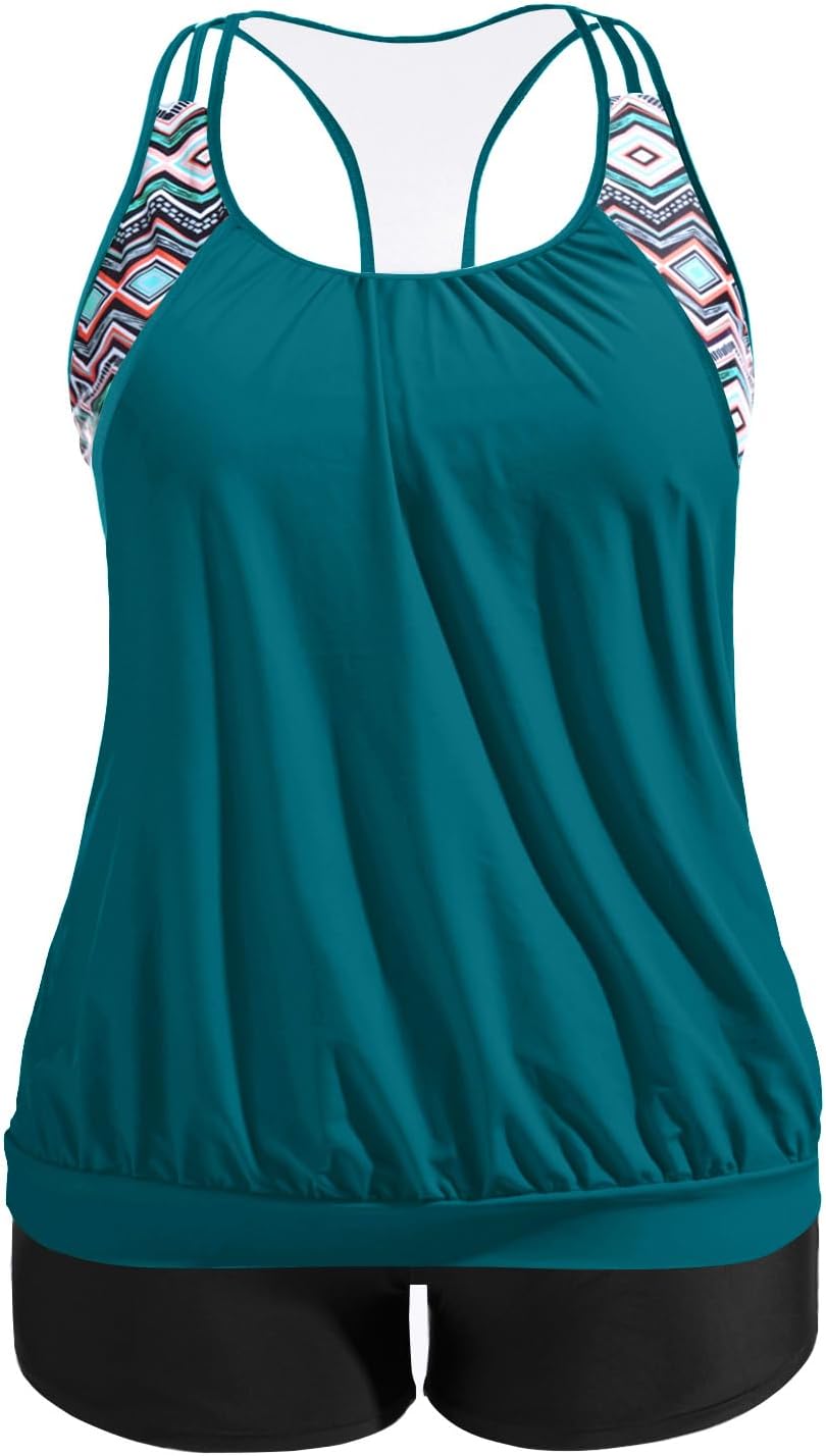 Holipick Plus Size Tankini Swimsuit with Tummy Control Design