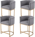 Contemporary Grey Velvet Bar Stools Set of 4 - Comfortable Counter