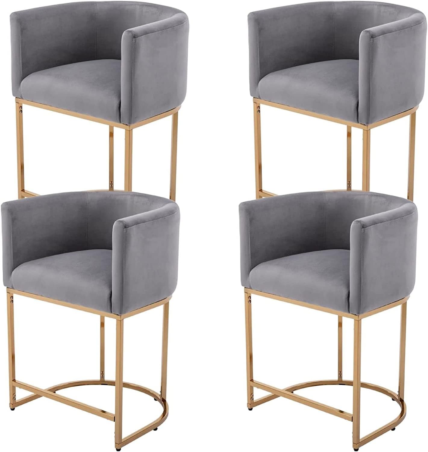 Contemporary Grey Velvet Bar Stools Set of 4 for Kitchen Use