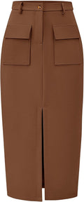 KIRUNDO Midi Skirt for Women High Waisted Cargo Pencil Slit