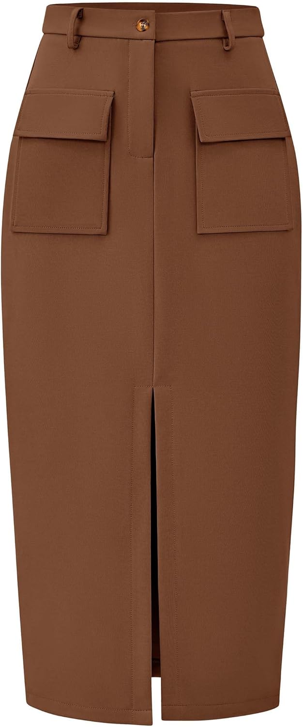 KIRUNDO Midi Skirts for Women: Trendy High Waisted Cargo Style