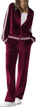 Velvet Velor Tracksuit 2 Piece Lounge Set - Soft Zip Sweatshirt