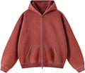 Womens Fleece Hoodies Sweatshirt Double Zip Up Oversized Acid Wash