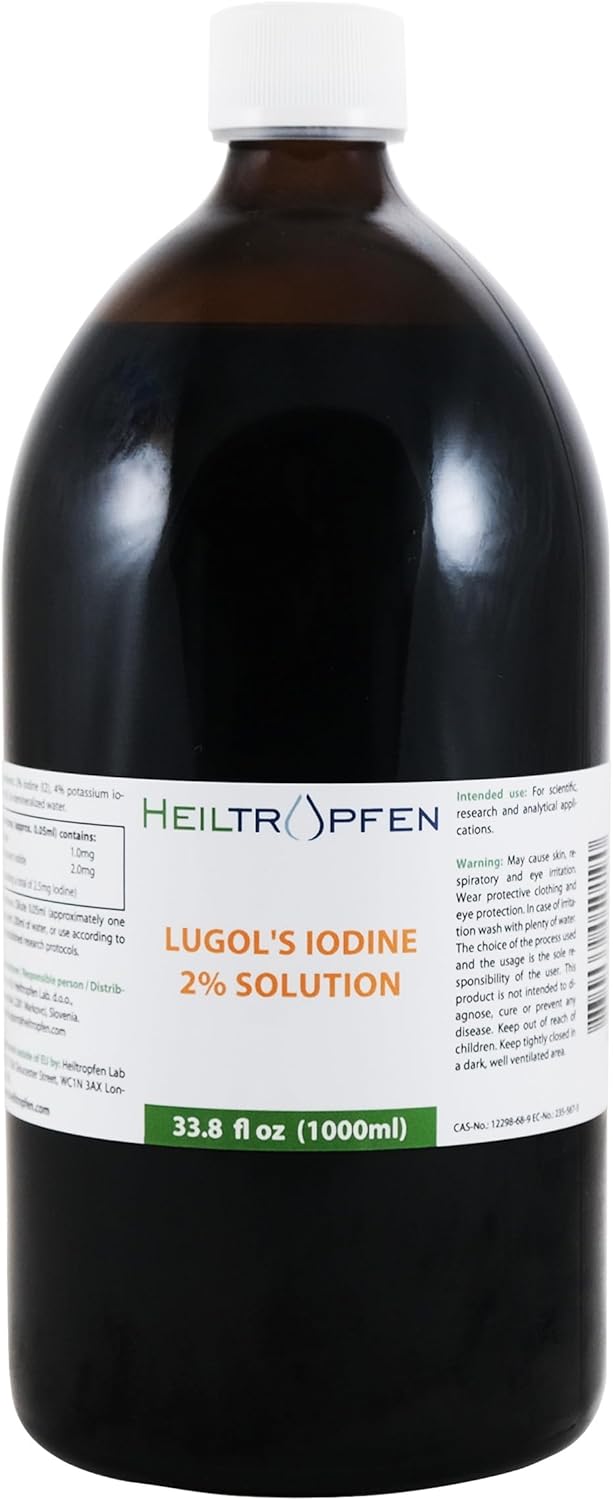 2% Lugols Iodine Solution in Dark Amber Glass Bottle - 33.8 Fl Oz