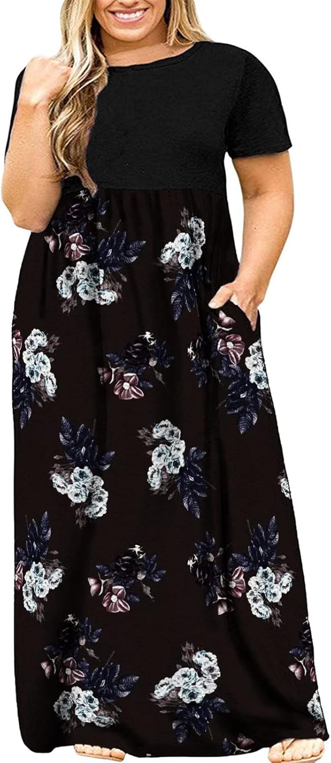 Kancystore Women's Plus Size Maxi Dress with Pockets for Summer