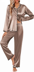 Silk Pajamas Set for Women Long Sleeve Satin 2-Piece Ruffle Hems