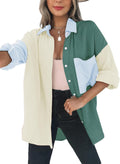 Dokotoo Womens Color Block Button Down Shirt - Oversized (Style L7SD)