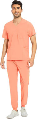 COZYFIT Men Scrubs Set Stretch V-Neck Top & Jogger Pant - Pocketed our