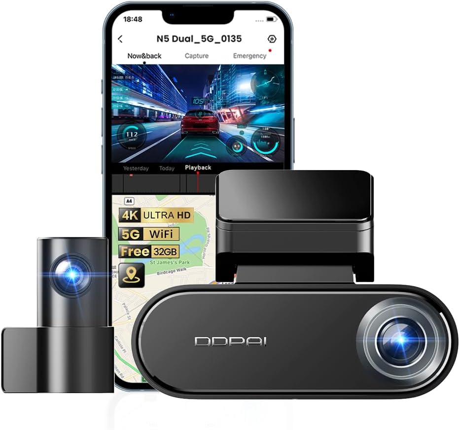 DDPAI 4K Front&Rear Cam, Radar Motion, Night Vision, 72H Parking, Smart App