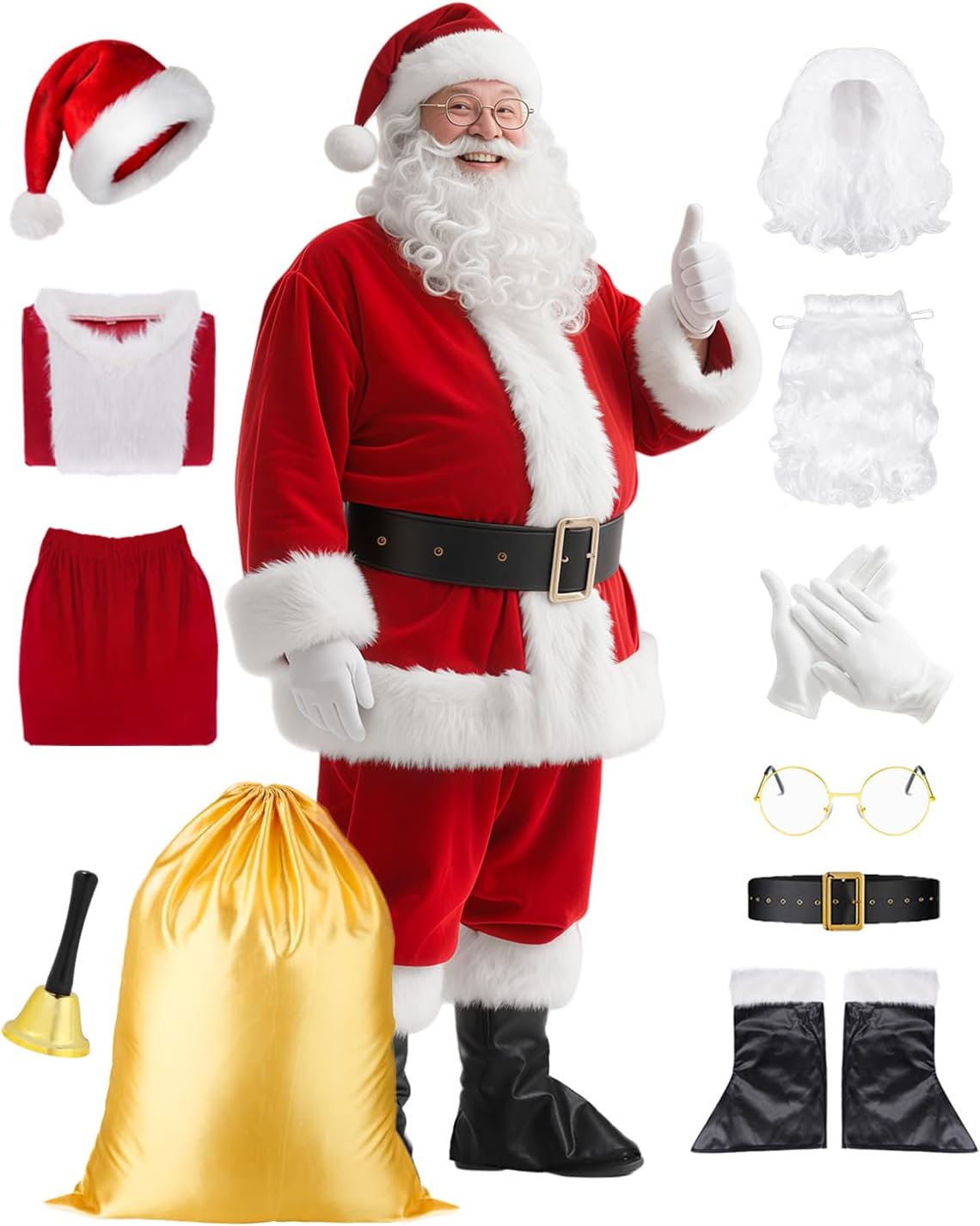 Deluxe Santa Claus Costume Suit for Men and Women - 11pcs Set