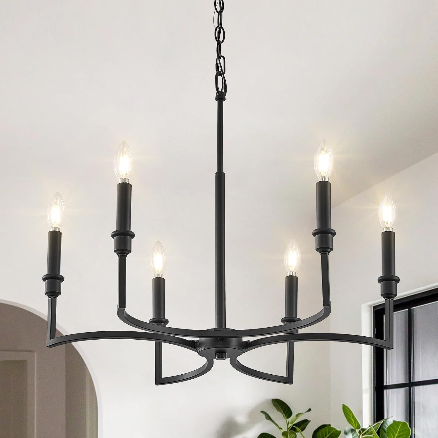 Black Chandelier 6-Light Fixture for Dining Room and Kitchen