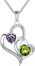 Double Heart Birthstone Necklace - Unique Gifts for Women
