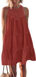 Women Summer Halter Tiered Swing Mini Dress - Beach Ready White