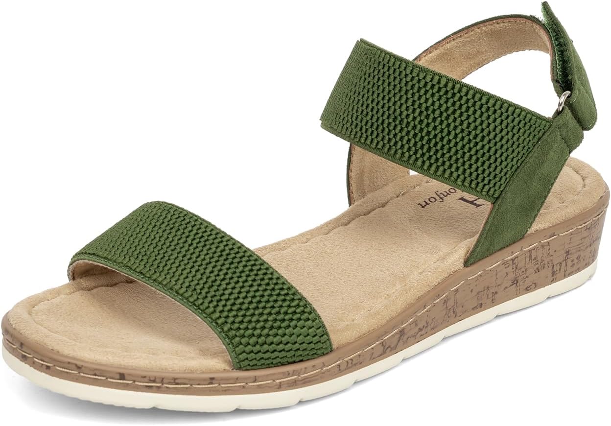 VJH confort Womens Flat Sandals Open Toe Elastic Ankle Strap