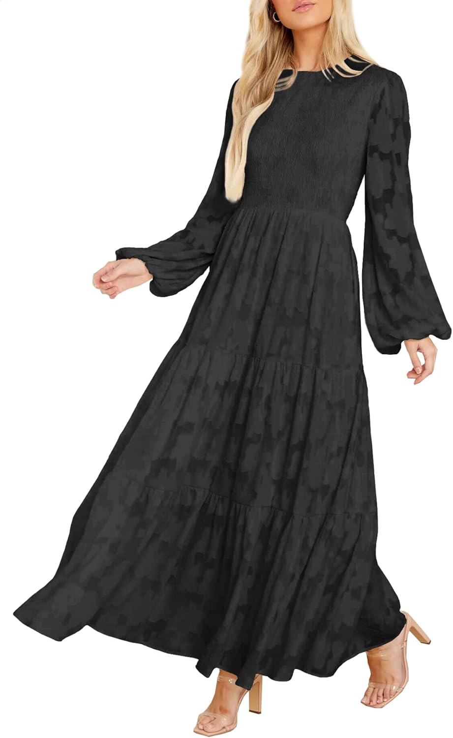Elegant Floral Long Sleeve Maxi Dress with Pockets for Women