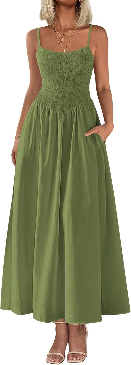 PRETTYGARDEN Women's Smocked Maxi Dress for Summer Fun