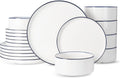 Famiware Porcelain Dinnerware Set, 18-Piece Modern White with Blue