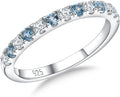 Birthstone Rings Eternity Band Blue Topaz Sterling Silver - Stackable
