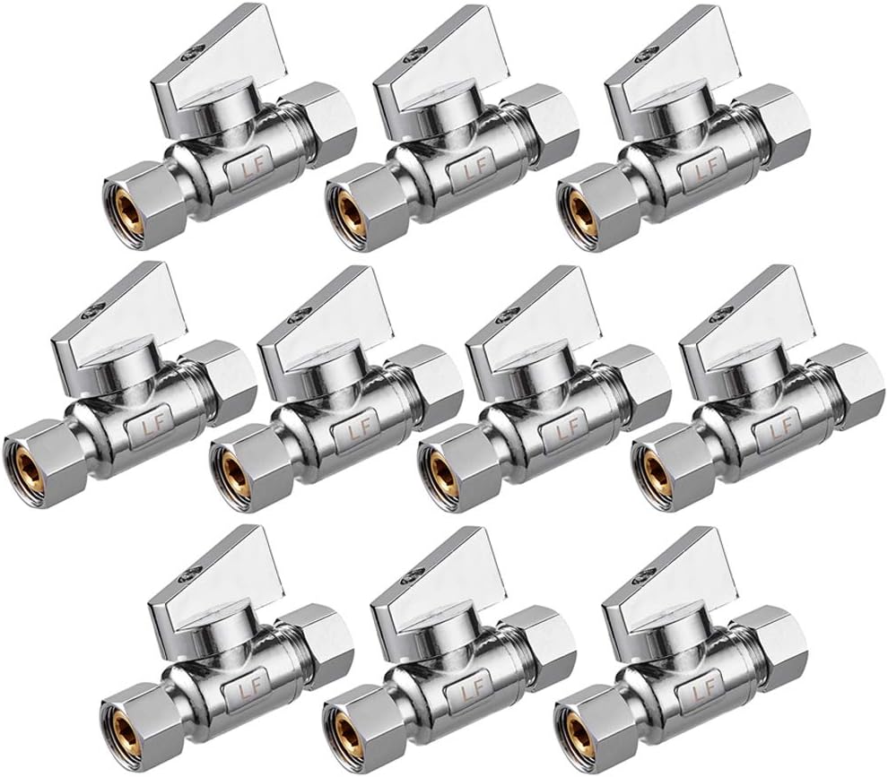 10 Pack Premium Chrome Brass 3/8 Inch Quarter Turn Water Stop Valves