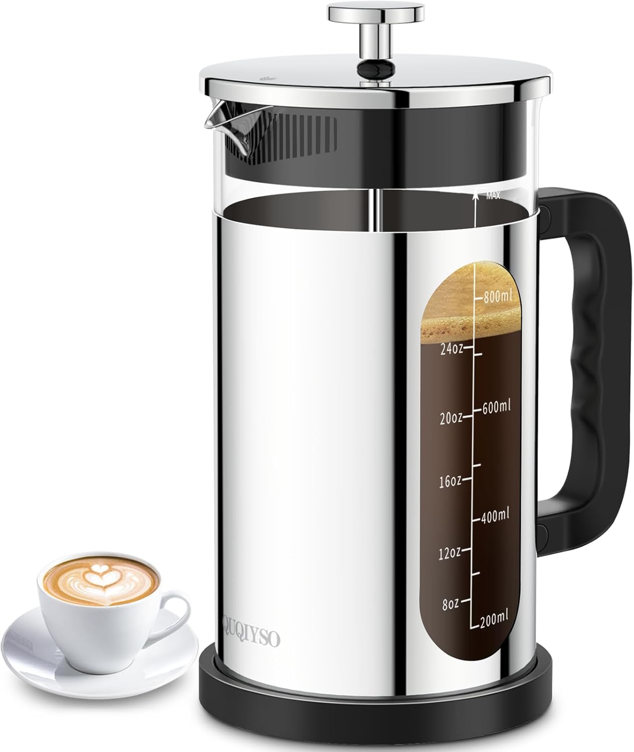 Premium Stainless Steel French Press, 4 Filter Cold Brew, Easy Clean, BPA-Free, 34oz