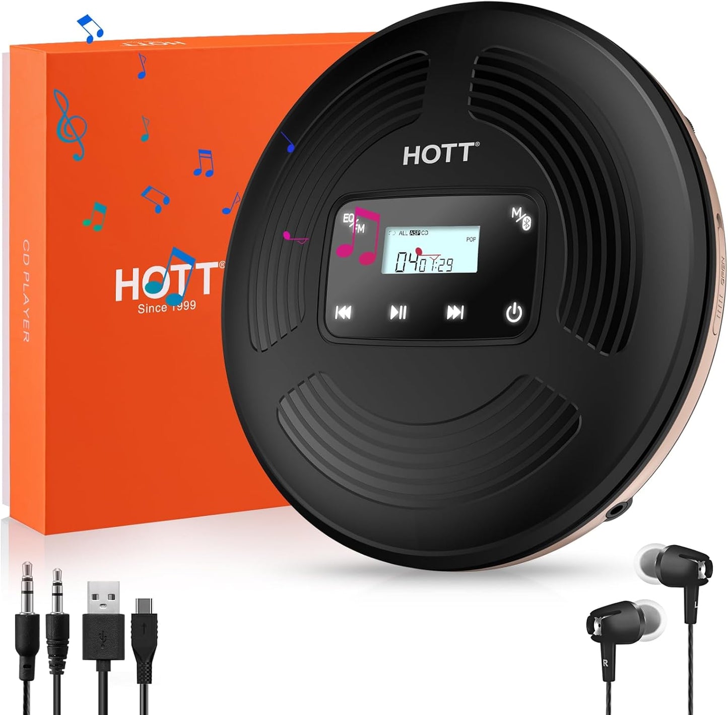 QDZ Portable Bluetooth CD Player - Shockproof Design, FM Transmitter