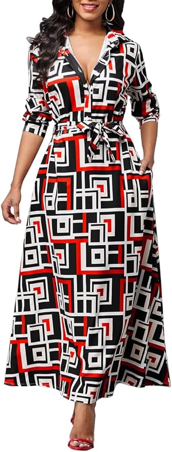 LaiyiVic Womens Maxi Dresses Long Sleeve Floral Printed Casual