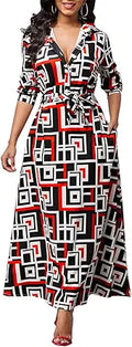 LaiyiVic Womens Maxi Dress Long Sleeve Floral V Neck - Comfortable Fit