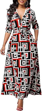 LaiyiVic Womens Maxi Dresses Long Sleeve Floral Printed Casual